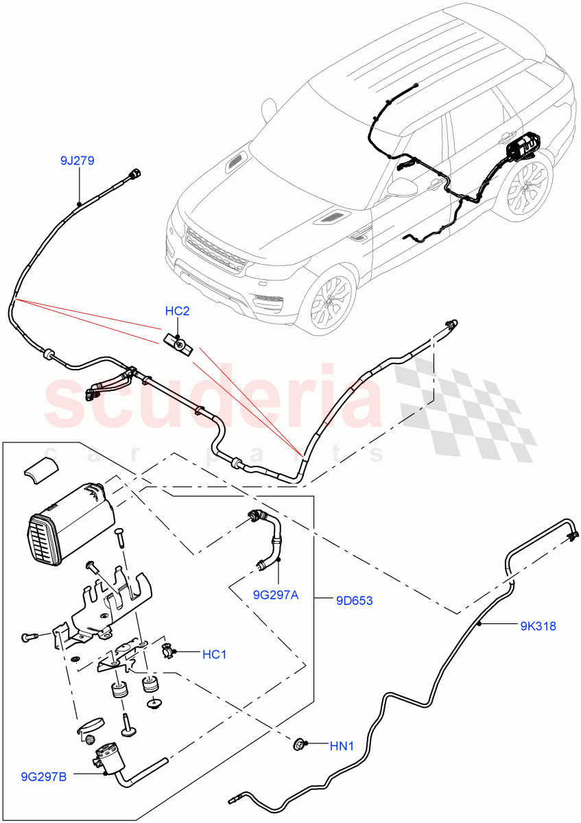 Fuel Lines (Middle East And North Africa (MENA) Markets, Rear) (5.0L P AJ133 DOHC CDA S/C Enhanced, Narrow Filler Neck - Unleaded, 5.0L OHC SGDI SC V8 Petrol - AJ133, 5.0 Petrol AJ133 DOHC CDA) ((V) FROMGA000001, (V) TOJA999999) of Land Rover Land Rover Range Rover Sport (2014+) [5.0 OHC SGDI SC V8 Petrol]