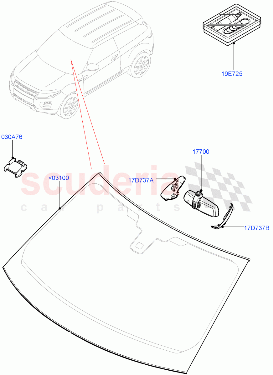 Windscreen/Inside Rear View Mirror(Halewood (UK))((V)TODH999999) of Land Rover Land Rover Range Rover Evoque (2012-2018) [2.0 Turbo Petrol AJ200P]