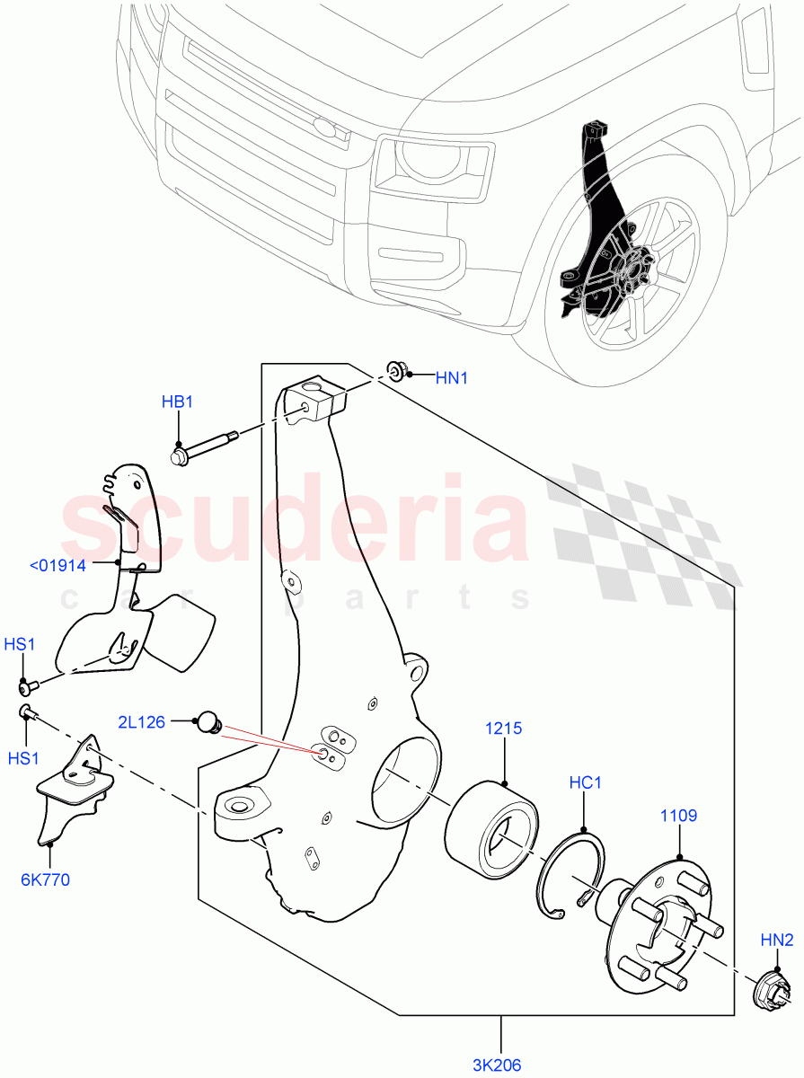 Front Knuckle And Hub(Disc And Caliper Size-Frt 20/RR 20)((V)TOL2999999) of Land Rover Land Rover Defender (2020+) [2.0 Turbo Petrol AJ200P]