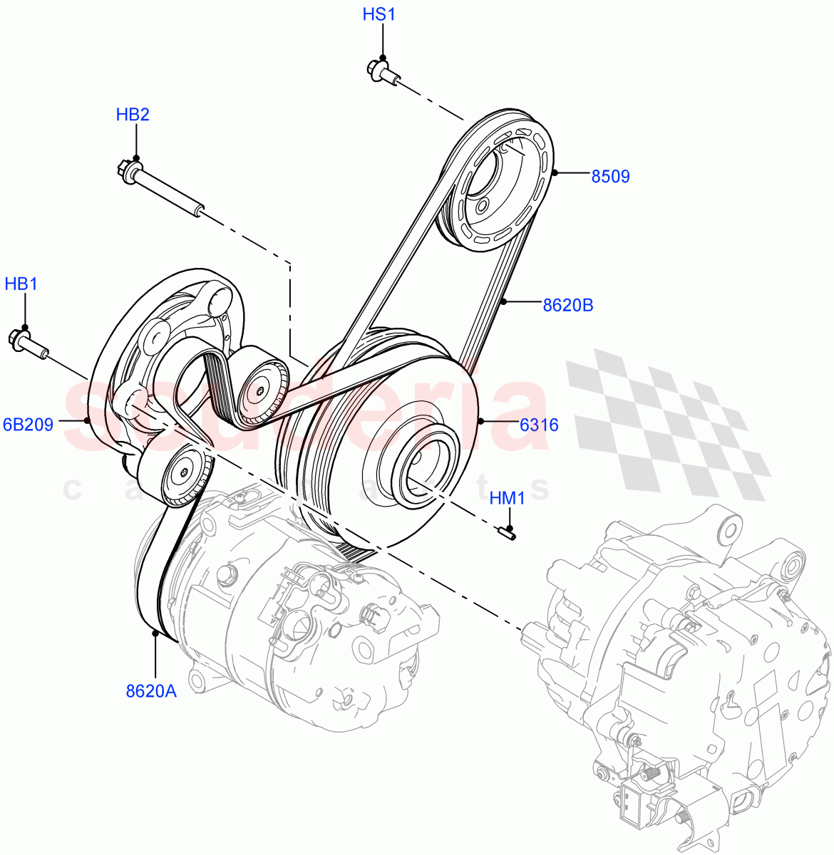 Pulleys And Drive Belts (1.5L AJ20P3 Petrol High, Halewood (UK)) ((V) FROMMH000001) of Land Rover Land Rover Range Rover Evoque (2019+) [1.5 I3 Turbo Petrol AJ20P3]