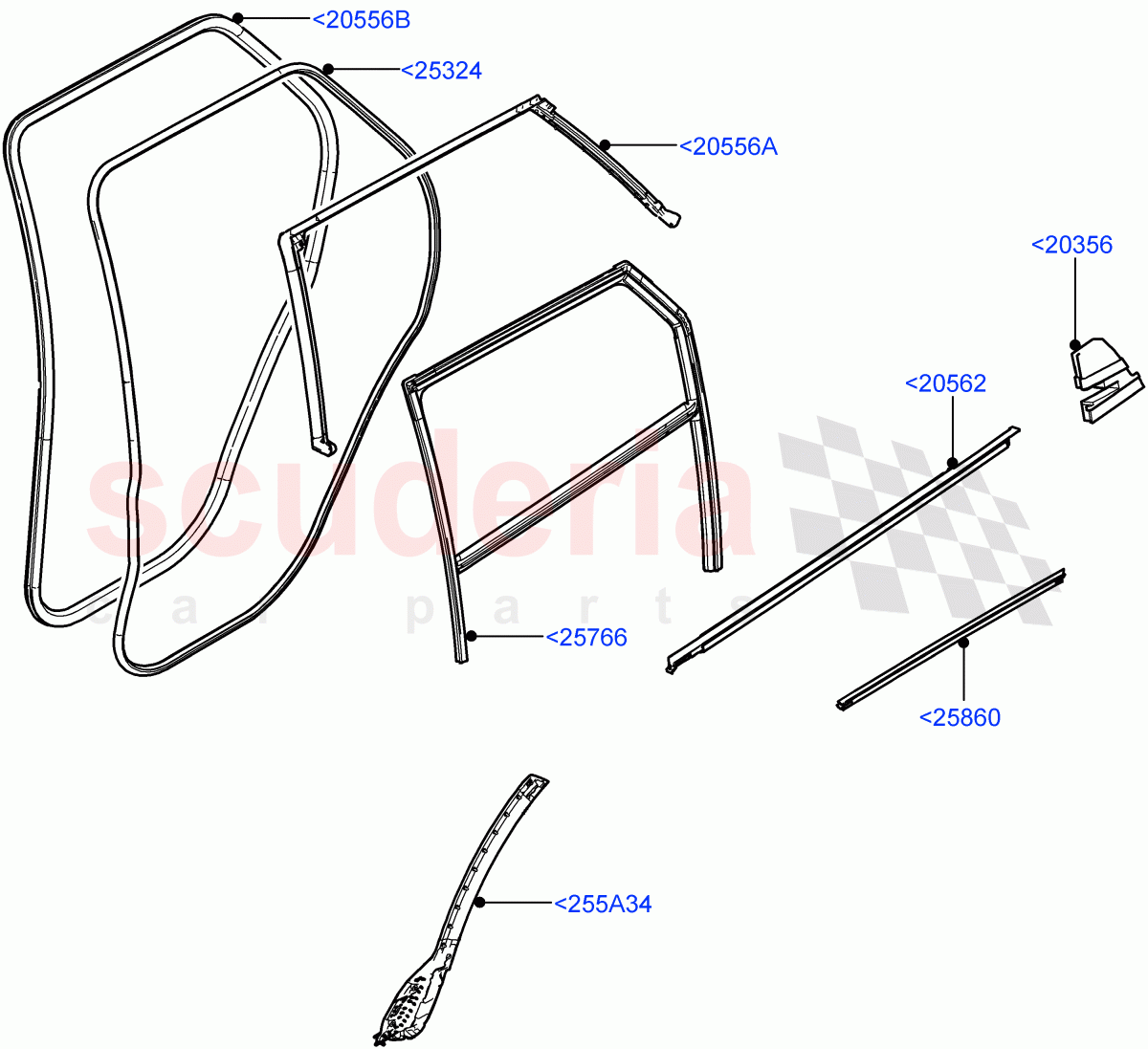 Rear Doors, Hinges & Weatherstrips(Weatherstrips And Seals)(Changsu (China)) of Land Rover Land Rover Range Rover Evoque (2019+) [2.0 Turbo Petrol AJ200P]