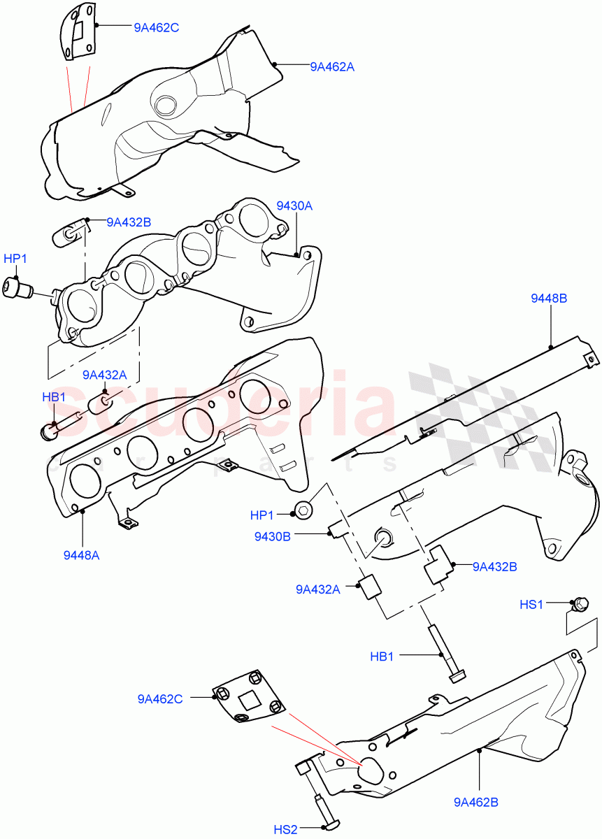 Exhaust Manifold (5.0L P AJ133 DOHC CDA S/C Enhanced) ((V) FROMKA000001) of Land Rover Land Rover Range Rover Velar (2017+) [5.0 OHC SGDI SC V8 Petrol]