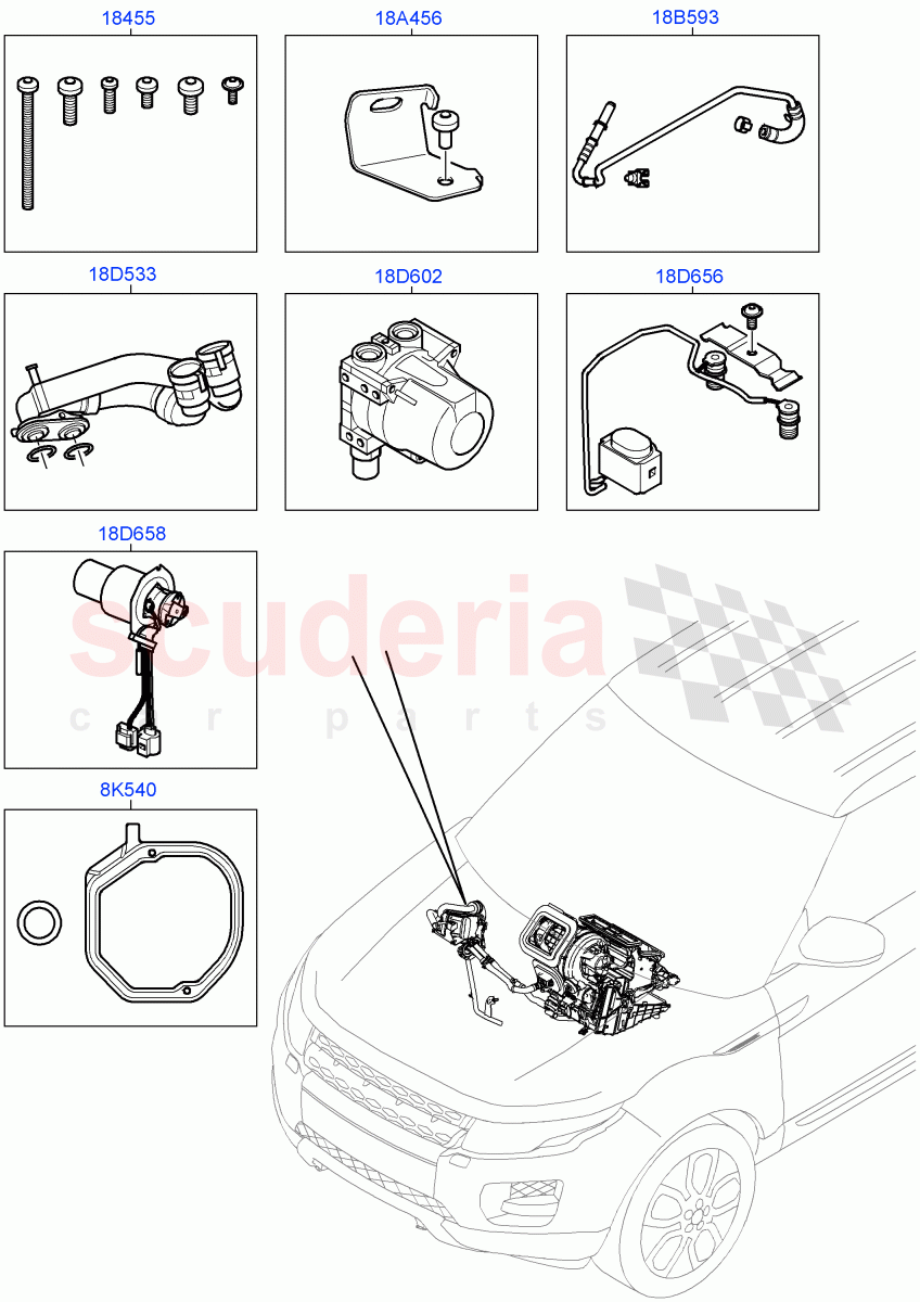 Auxiliary Fuel Fired Pre-Heater(Page B)(Halewood (UK),With Fuel Fired Heater,Fuel Fired Heater With Park Heat,Fuel Heater W/Pk Heat With Remote) of Land Rover Land Rover Range Rover Evoque (2012-2018) [2.0 Turbo Petrol AJ200P]