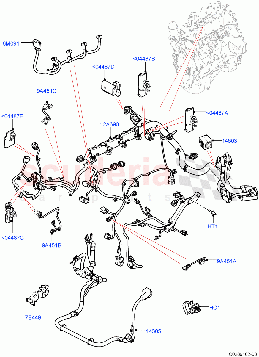 Engine Harness(Nitra Plant Build)(2.0L I4 DSL MID DOHC AJ200,2.0L I4 DSL HIGH DOHC AJ200)((V)FROMK2000001) of Land Rover Land Rover Discovery 5 (2017+) [2.0 Turbo Petrol AJ200P]