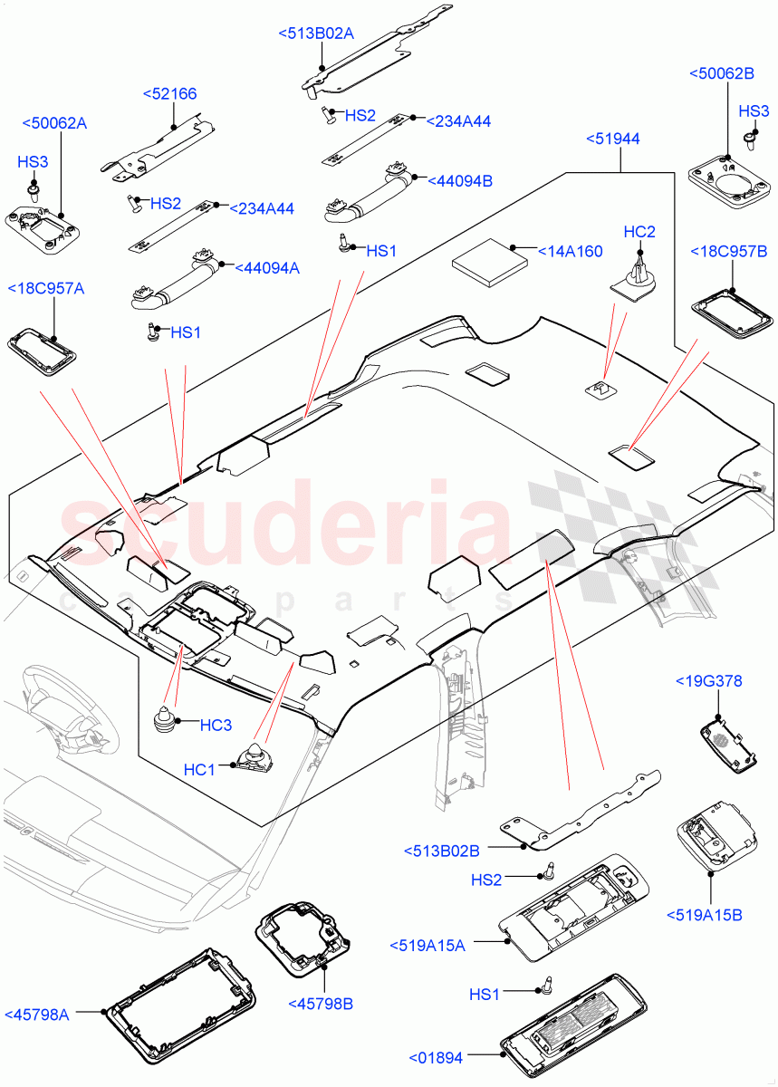 Headlining And Sun Visors(Less Panorama Roof,Interior Trim - Morzine) of Land Rover Land Rover Range Rover (2012-2021) [3.0 I6 Turbo Diesel AJ20D6]