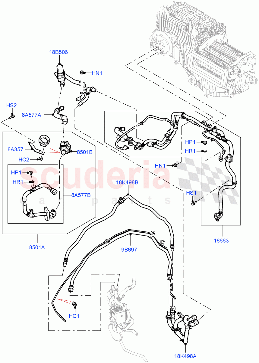 Heater Hoses (3.0L AJ20D6 Diesel High, Fuel Fired Heater With Park Heat, Premium Air Conditioning-Front/Rear, Fuel Heater W/Pk Heat With Remote) of Land Rover Land Rover Range Rover (2022+) [3.0 I6 Turbo Diesel AJ20D6]