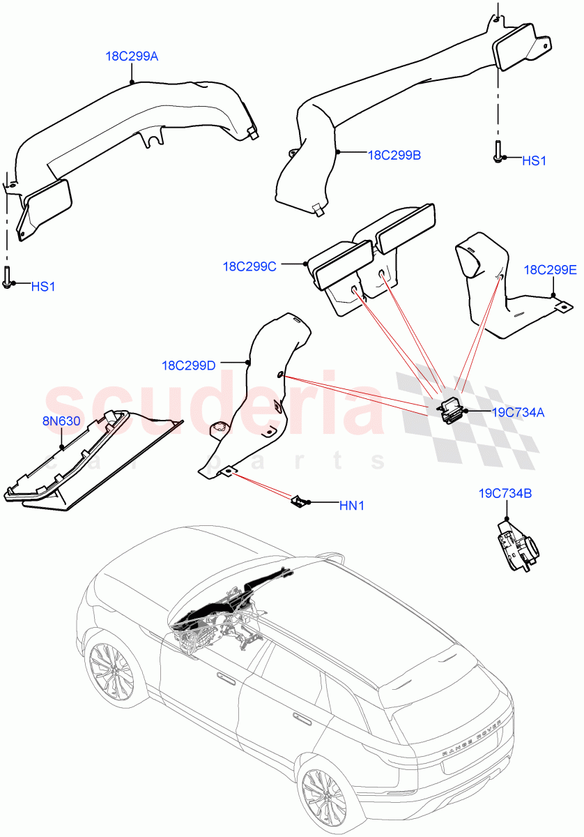 Air Vents, Louvres And Ducts(Instrument Panel, Internal Components) of Land Rover Land Rover Range Rover Velar (2017+) [5.0 OHC SGDI SC V8 Petrol]