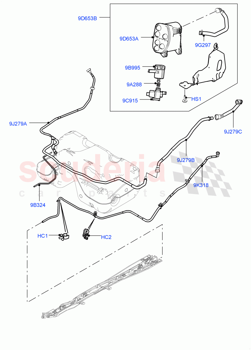 Fuel Lines(Rear)(2 Door Convertible,2.0L 16V TIVCT T/C Gen2 Petrol,(+)"CDN/MEX/USA",2.0L 16V TIVCT T/C 240PS Petrol)((V)FROMGH000001) of Land Rover Land Rover Range Rover Evoque (2012-2018) [2.0 Turbo Petrol GTDI]