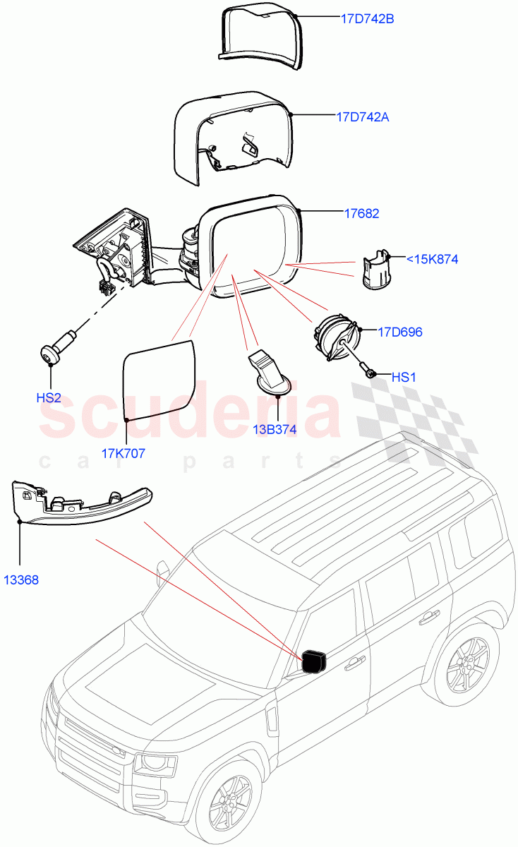 Exterior Rear View Mirror of Land Rover Land Rover Defender (2020+) [3.0 I6 Turbo Petrol AJ20P6]