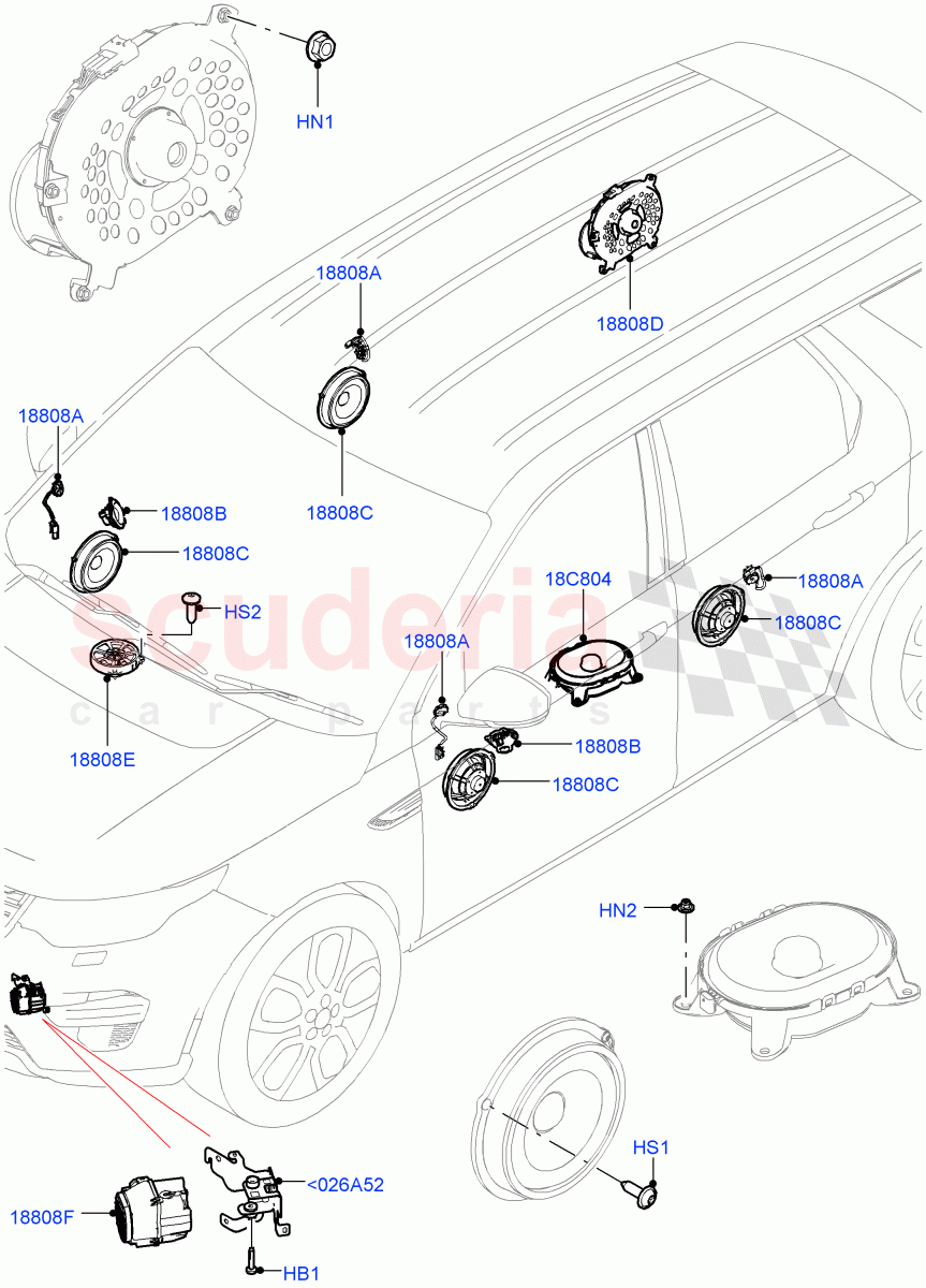 Speakers(Halewood (UK),Midline Sound System,Hi Line Audio System - 600 W) of Land Rover Land Rover Discovery Sport (2015+) [1.5 I3 Turbo Petrol AJ20P3]