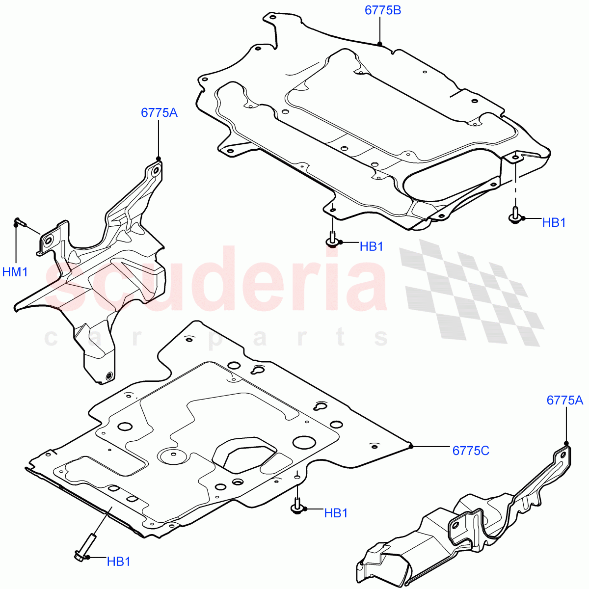 Splash And Heat Shields(Solihull Plant Build, Front)((V)FROMHA000001) of Land Rover Land Rover Discovery 5 (2017+) [3.0 I6 Turbo Petrol AJ20P6]