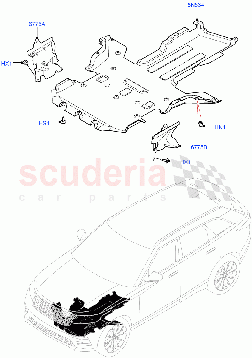 Splash And Heat Shields(Body, Front) of Land Rover Land Rover Range Rover Velar (2017+) [3.0 I6 Turbo Diesel AJ20D6]