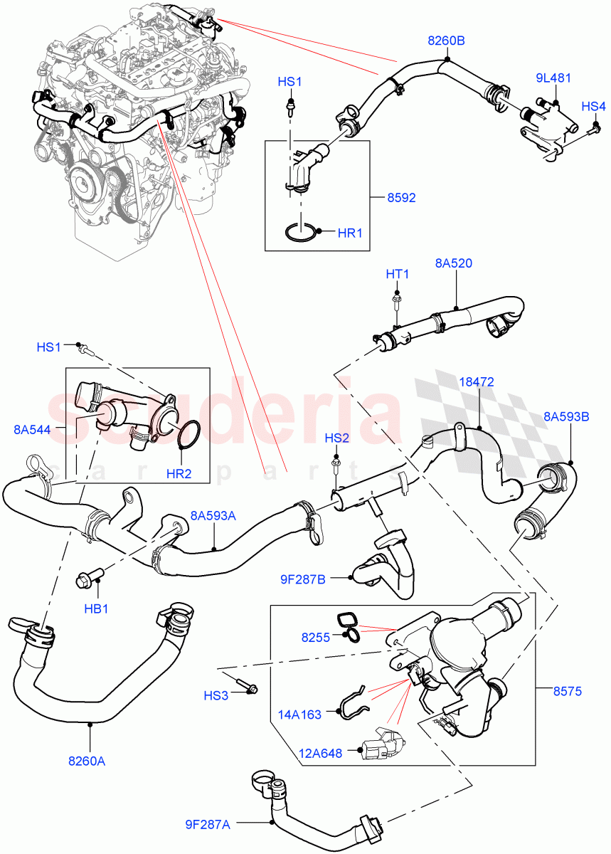 Thermostat/Housing & Related Parts(2.0L AJ200P Hi PHEV,2.0L I4 High DOHC AJ200 Petrol,2.0L I4 Mid DOHC AJ200 Petrol)((V)FROMMA000001) of Land Rover Land Rover Range Rover (2012-2021) [2.0 Turbo Petrol AJ200P]