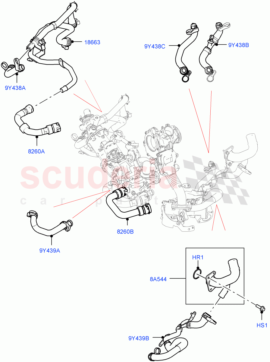 EGR Cooling System (2.0L I4 DSL MID DOHC AJ200, EU6D Diesel + DPF Emissions, 2.0L I4 DSL HIGH DOHC AJ200) ((V) FROMKH000001) of Land Rover Land Rover Discovery Sport (2015+) [2.0 Turbo Diesel]