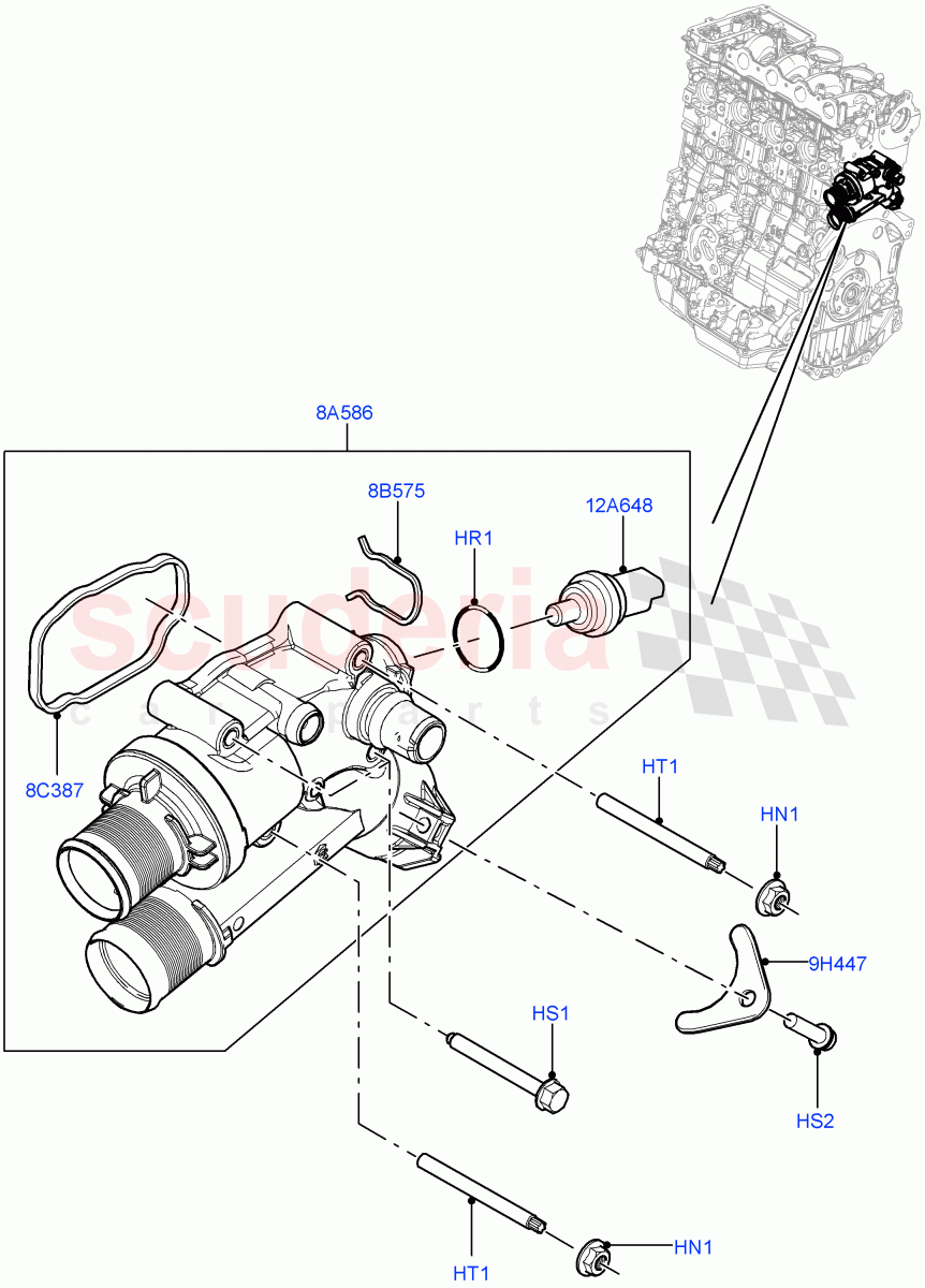 Thermostat/Housing & Related Parts (2.2L CR DI 16V Diesel, 2.2L DOHC EFI TC DW12) of Land Rover Land Rover Discovery Sport (2015+) [2.2 Single Turbo Diesel]