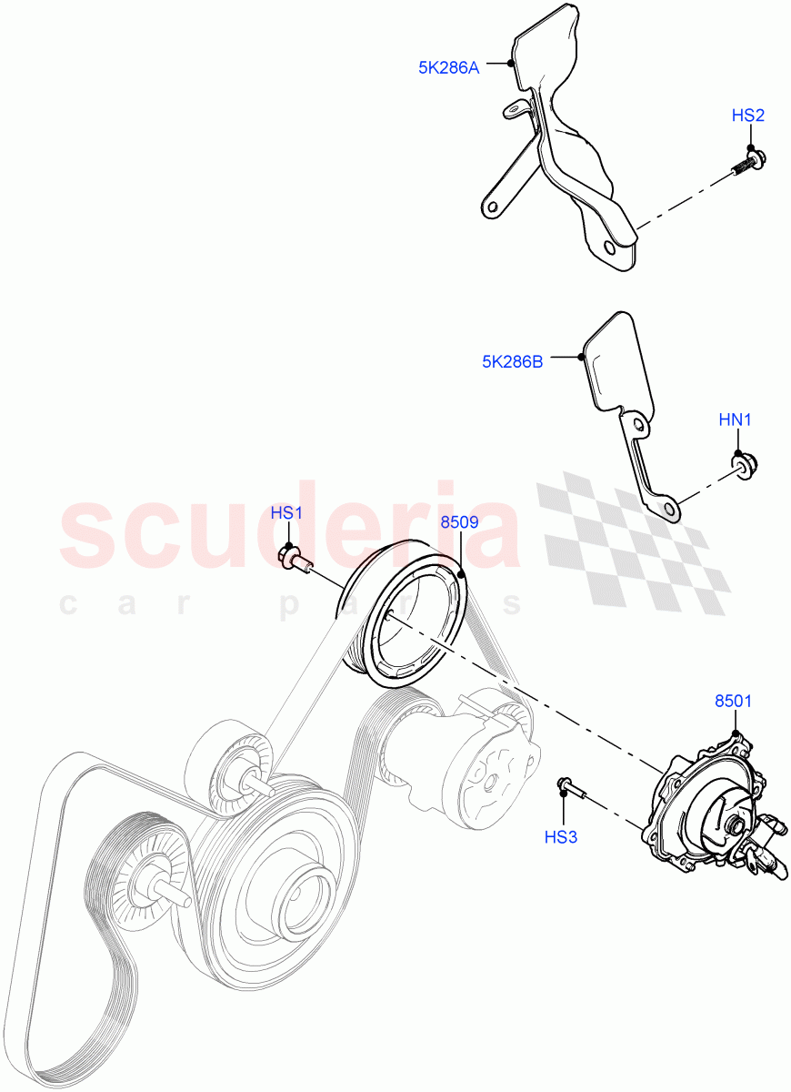 Water Pump (2.0L AJ20P4 Petrol High PTA, Halewood (UK), Less Electric Engine Battery, 2.0L AJ20P4 Petrol Mid PTA, 2.0L AJ20P4 Petrol E100 PTA) of Land Rover Land Rover Discovery Sport (2015+) [2.0 Turbo Petrol AJ200P]