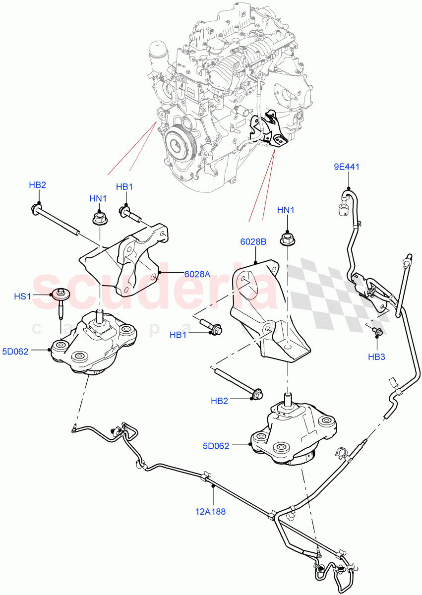 Engine Mounting(Solihull Plant Build)(2.0L I4 DSL MID DOHC AJ200,2.0L I4 DSL HIGH DOHC AJ200)((V)FROMHA000001) of Land Rover Land Rover Discovery 5 (2017+) [3.0 Diesel 24V DOHC TC]