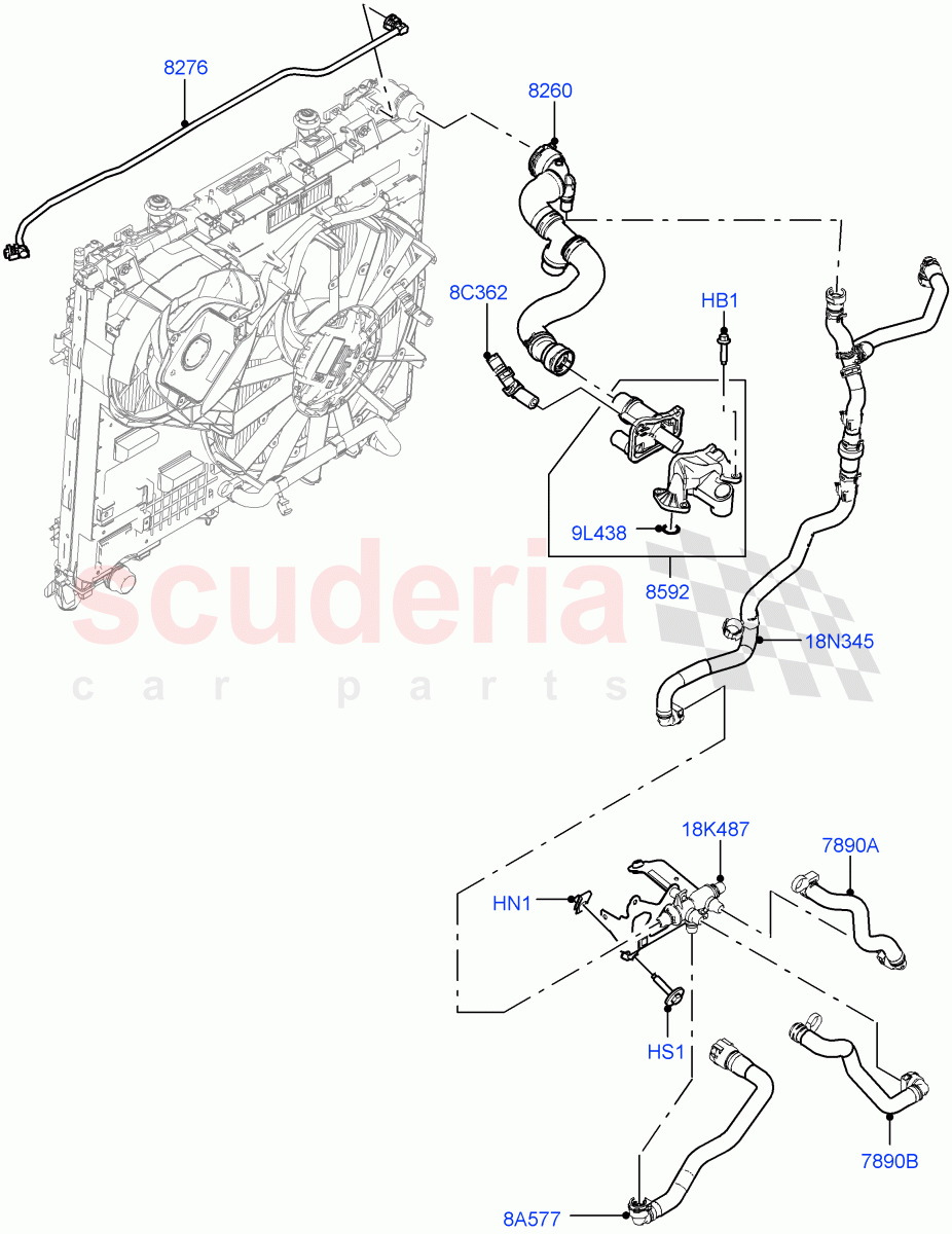 Cooling System Pipes And Hoses(Engine, Solihull Plant Build)(3.0 V6 D Gen2 Mono Turbo,Active Tranmission Warming)((V)FROMKA000001) of Land Rover Land Rover Discovery 5 (2017+) [3.0 Diesel 24V DOHC TC]