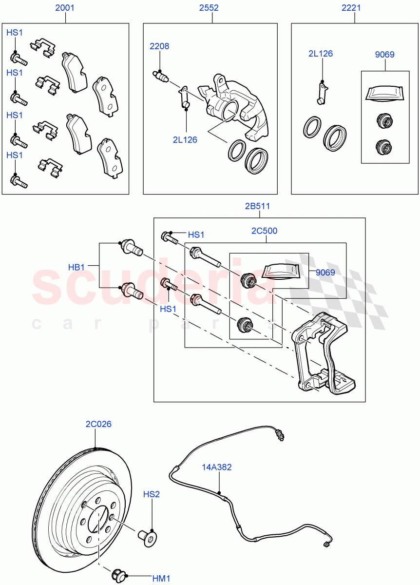 Rear Brake Discs And Calipers (3.0L 24V DOHC V6 TC Diesel, 5.0L OHC SGDI NA V8 Petrol - AJ133) ((V) FROMAA000001, (V) TOAA547440) of Land Rover Land Rover Discovery 4 (2010-2016) [2.7 Diesel V6]