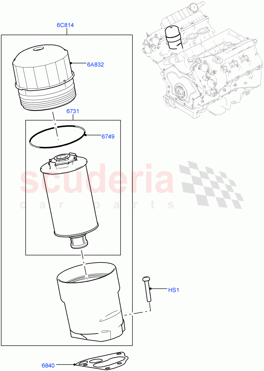 Oil Cooler And Filter (Solihull Plant Build, Filter) (3.0L DOHC GDI SC V6 PETROL) ((V) FROMEA000001) of Land Rover Land Rover Discovery 5 (2017+) [3.0 DOHC GDI SC V6 Petrol]