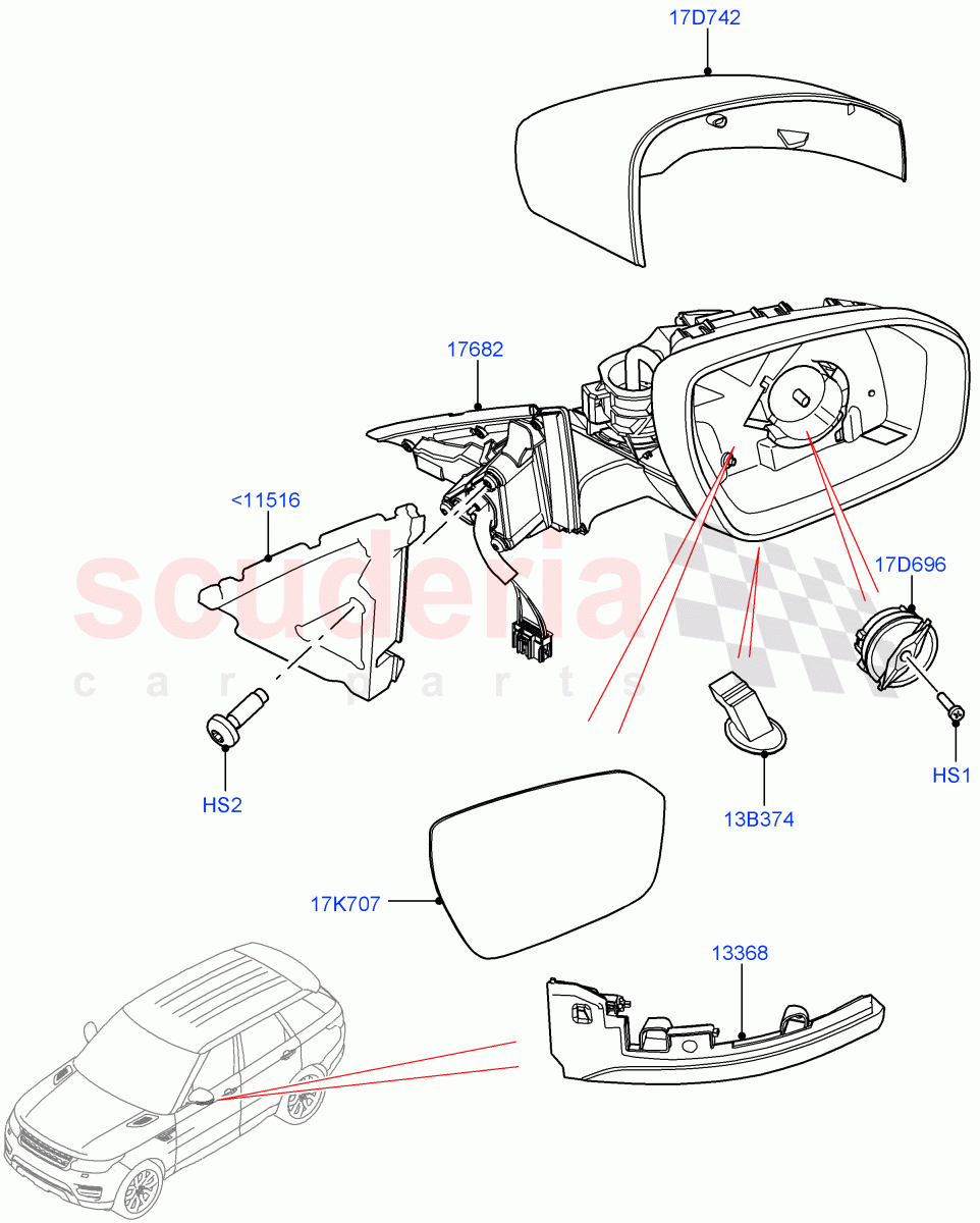 Exterior Rear View Mirror((V)FROMGA000001,(V)TOKA999999) of Land Rover Land Rover Range Rover Sport (2014+) [3.0 Diesel 24V DOHC TC]