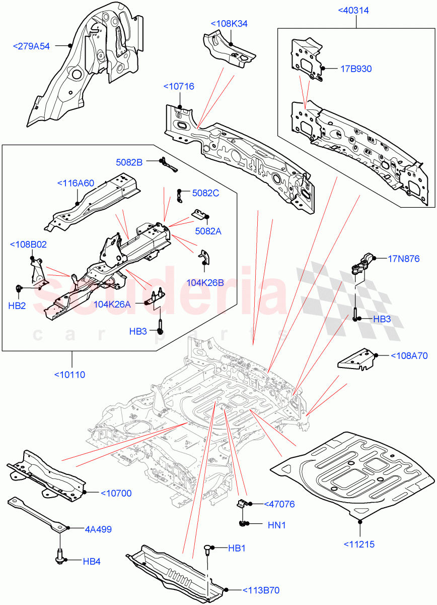 Floor Pan - Centre And Rear(Itatiaia (Brazil)) of Land Rover Land Rover Range Rover Evoque (2019+) [1.5 I3 Turbo Petrol AJ20P3]