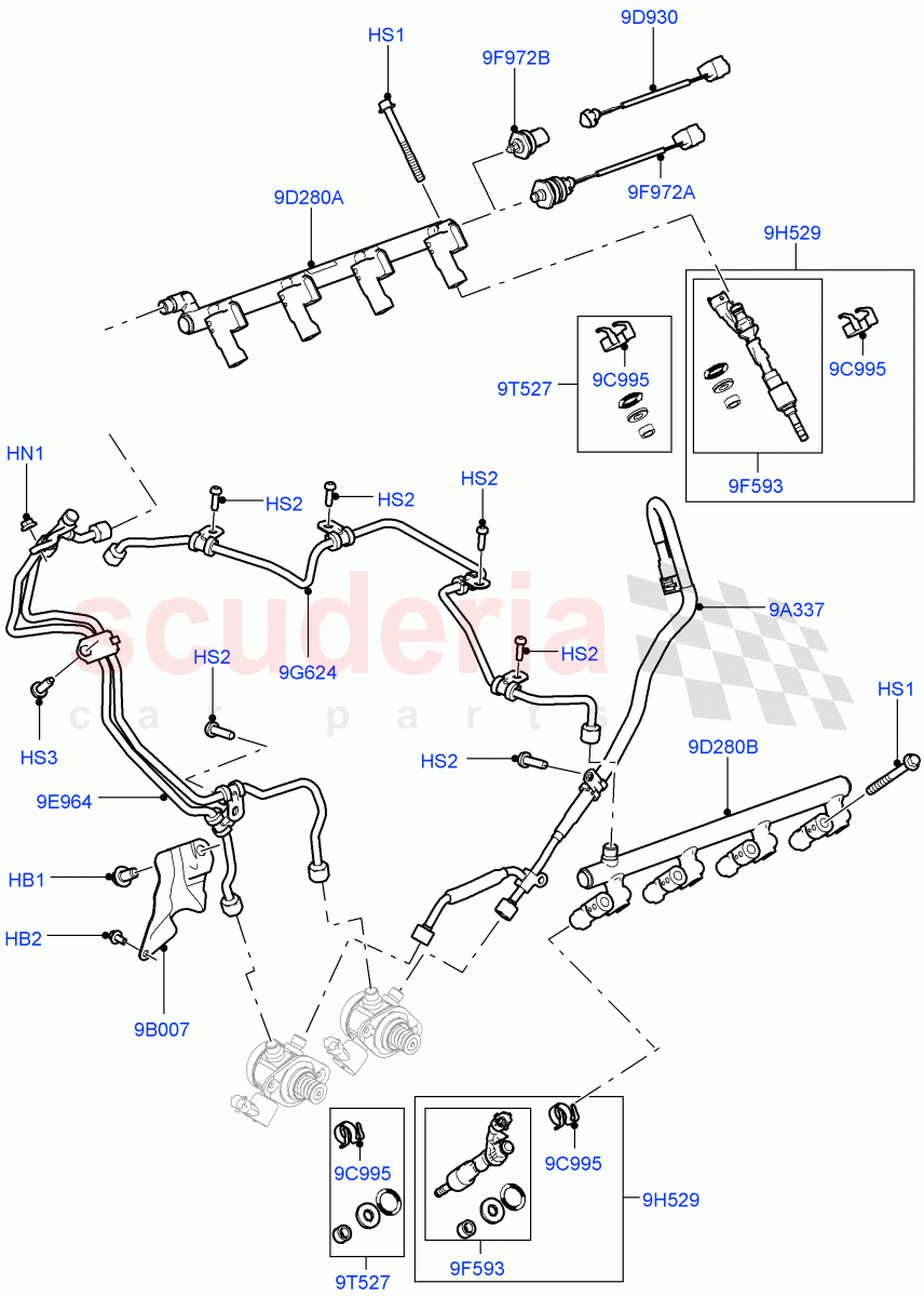Fuel Injectors And Pipes (5.0L OHC SGDI SC V8 Petrol - AJ133) ((V) FROMAA000001) of Land Rover Land Rover Range Rover Sport (2010-2013) [5.0 OHC SGDI SC V8 Petrol]