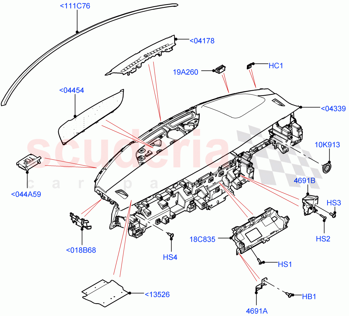 Instrument Panel(Upper, External Components)(Halewood (UK),Less Head Up Display) of Land Rover Land Rover Range Rover Evoque (2019+) [2.0 Turbo Diesel]