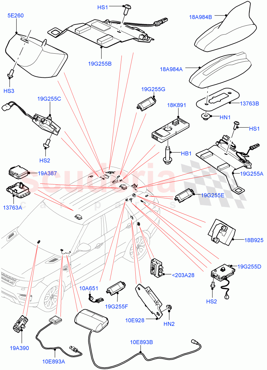 Aerial of Land Rover Land Rover Range Rover Sport (2014+) [3.0 DOHC GDI SC V6 Petrol]