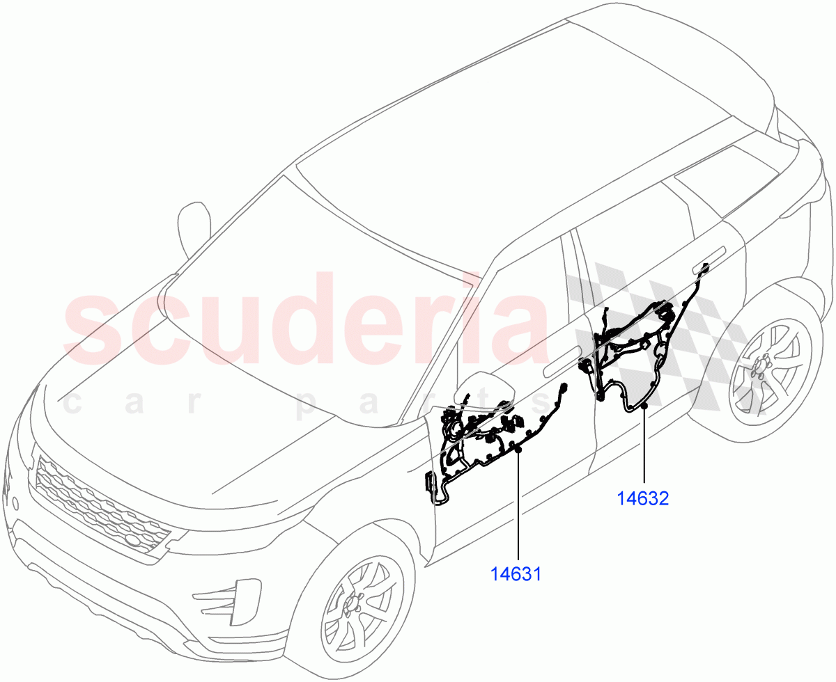 Wiring - Body Closures(Front And Rear Doors)(5 Door,Halewood (UK))((V)FROMNH000001,(V)TONH999999) of Land Rover Land Rover Range Rover Evoque (2019+) [2.0 Turbo Diesel AJ21D4]