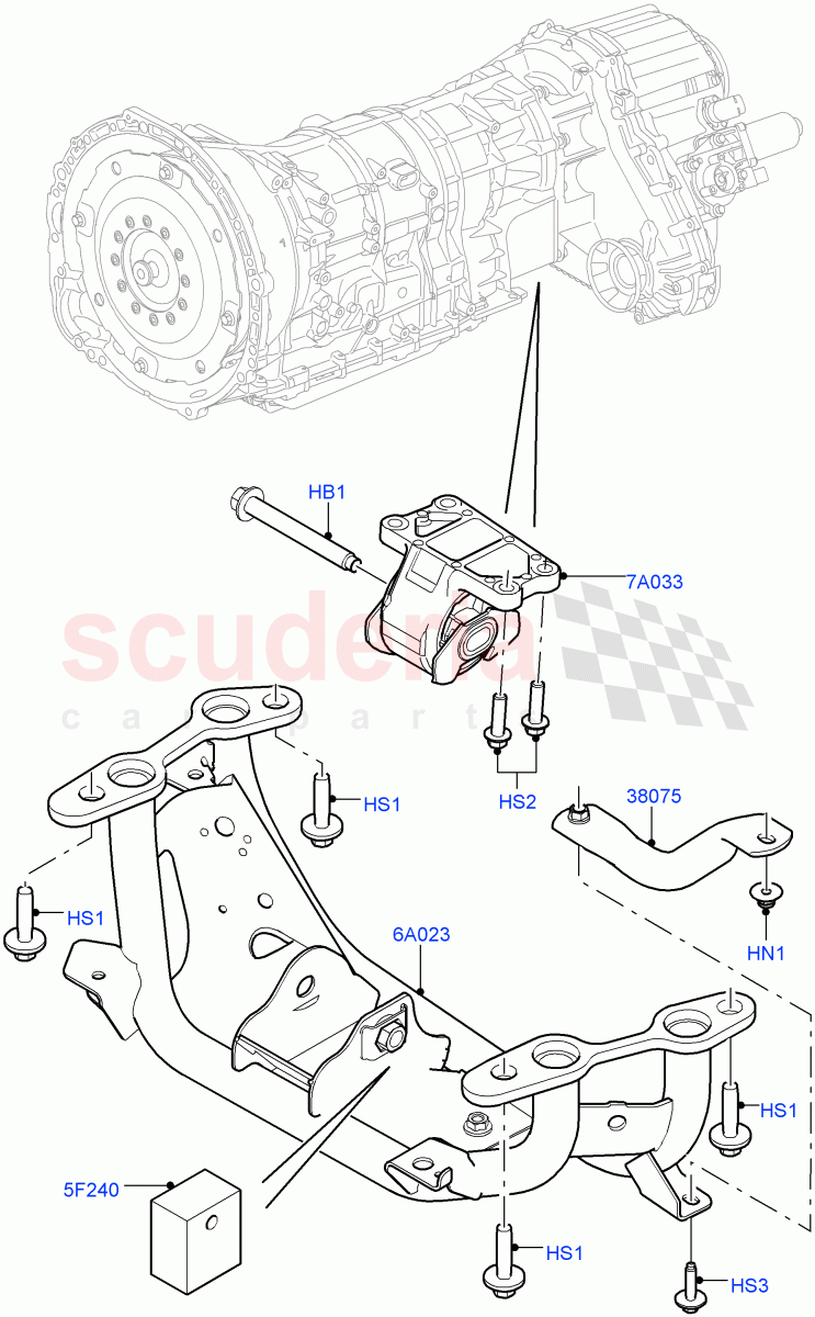 Transmission Mounting(5.0L OHC SGDI SC V8 Petrol - AJ133,4.4L DOHC DITC V8 Diesel)((V)TOHA999999) of Land Rover Land Rover Range Rover Sport (2014+) [3.0 Diesel 24V DOHC TC]