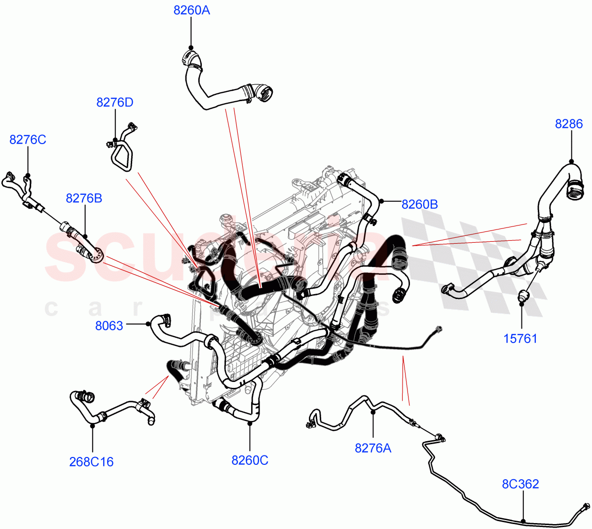 Cooling System Pipes And Hoses(Nitra Plant Build)(2.0L I4 High DOHC AJ200 Petrol,Less Engine Cooling System)((V)FROMM2000001) of Land Rover Land Rover Discovery 5 (2017+) [2.0 Turbo Petrol AJ200P]