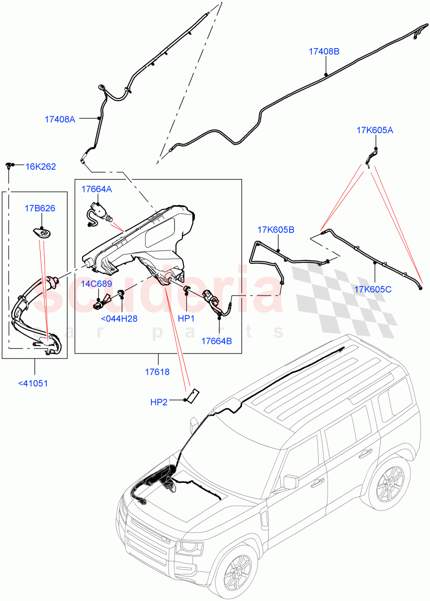 Windscreen Washer(3.0L AJ20P6 Petrol High,2.0L AJ200P Hi PHEV,2.0L I4 High DOHC AJ200 Petrol,3.0L AJ20D6 Diesel High,2.0L I4 DSL HIGH DOHC AJ200) of Land Rover Land Rover Defender (2020+) [2.0 Turbo Petrol AJ200P]
