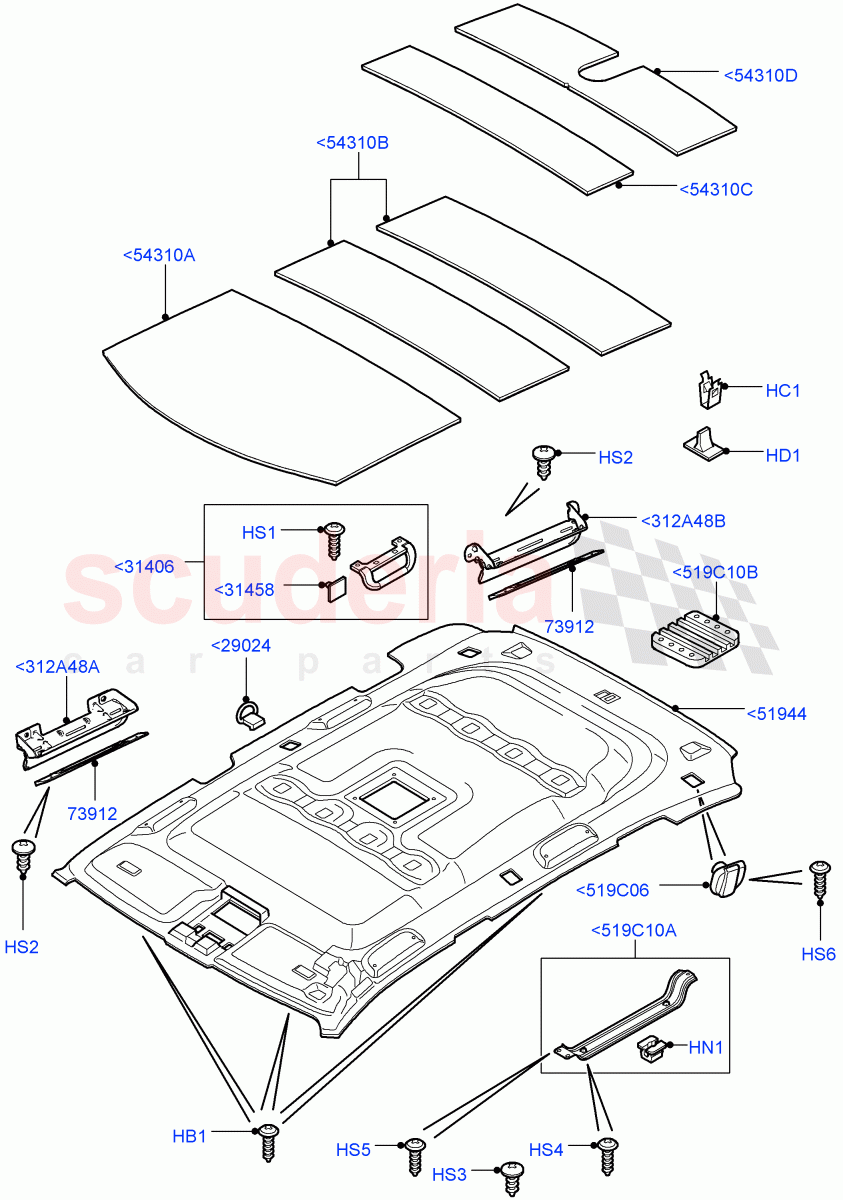 Headlining And Sun Visors(Headlining With Front And Rear Lamp Aperture)(Less Armoured)((V)FROMAA000001) of Land Rover Land Rover Range Rover (2010-2012) [5.0 OHC SGDI NA V8 Petrol]