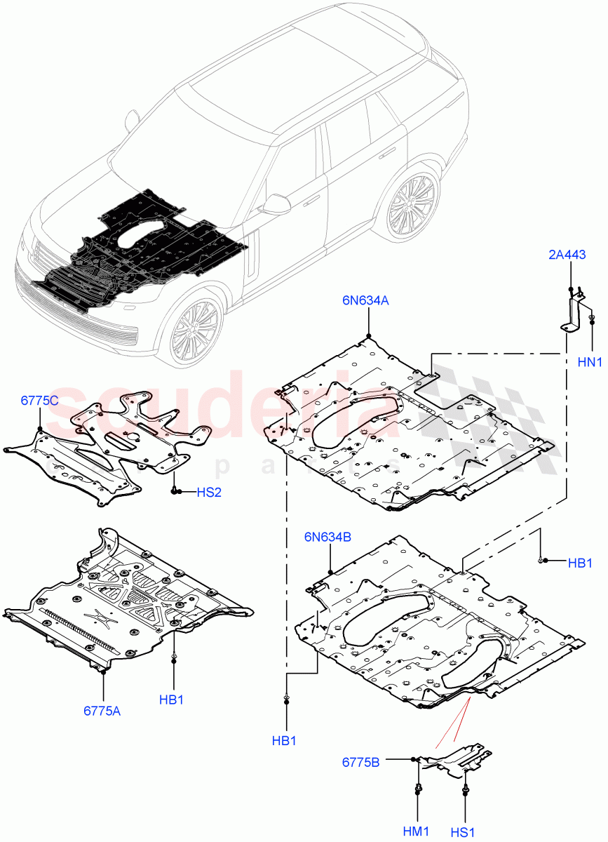 Splash And Heat Shields(Front, Body) of Land Rover Land Rover Range Rover (2022+) [3.0 I6 Turbo Diesel AJ20D6]