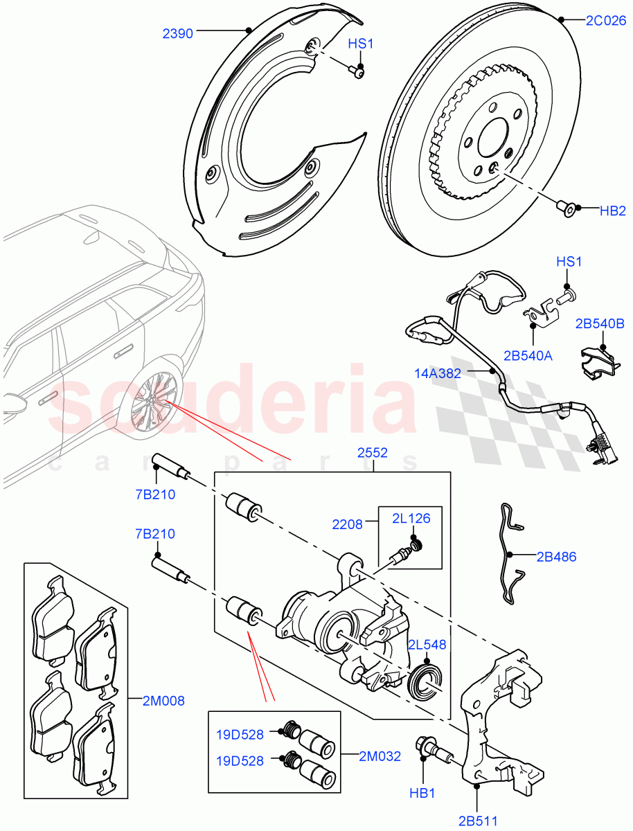 Rear Brake Discs And Calipers(5.0L P AJ133 DOHC CDA S/C Enhanced,Limited Package)((V)FROMKA000001) of Land Rover Land Rover Range Rover Velar (2017+) [2.0 Turbo Petrol AJ200P]