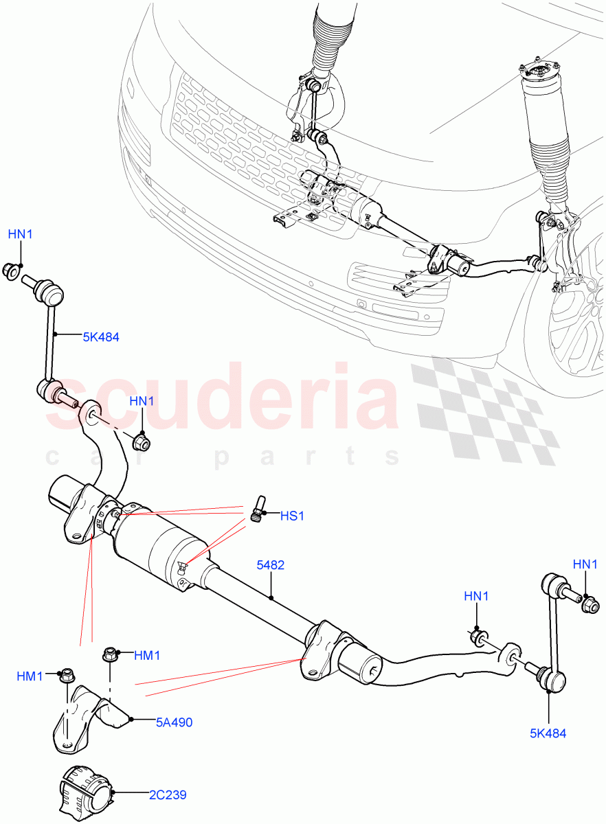 Front Cross Member & Stabilizer Bar(Active Stabilizer Bar)(5.0 Petrol AJ133 DOHC CDA,Electronic Air Suspension With ACE,4.4L DOHC DITC V8 Diesel,5.0L OHC SGDI SC V8 Petrol - AJ133,3.0L AJ20D6 Diesel High,3.0L AJ20P6 Petrol High)((V)FROMKA000001) of Land Rover Land Rover Range Rover (2012-2021) [3.0 DOHC GDI SC V6 Petrol]