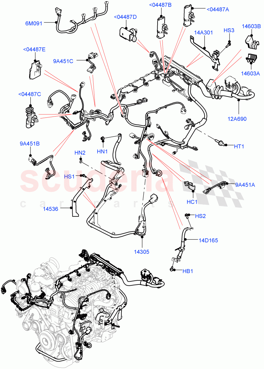 Engine Harness(2.0L I4 DSL MID DOHC AJ200,2.0L I4 DSL HIGH DOHC AJ200) of Land Rover Land Rover Range Rover Velar (2017+) [3.0 I6 Turbo Petrol AJ20P6]