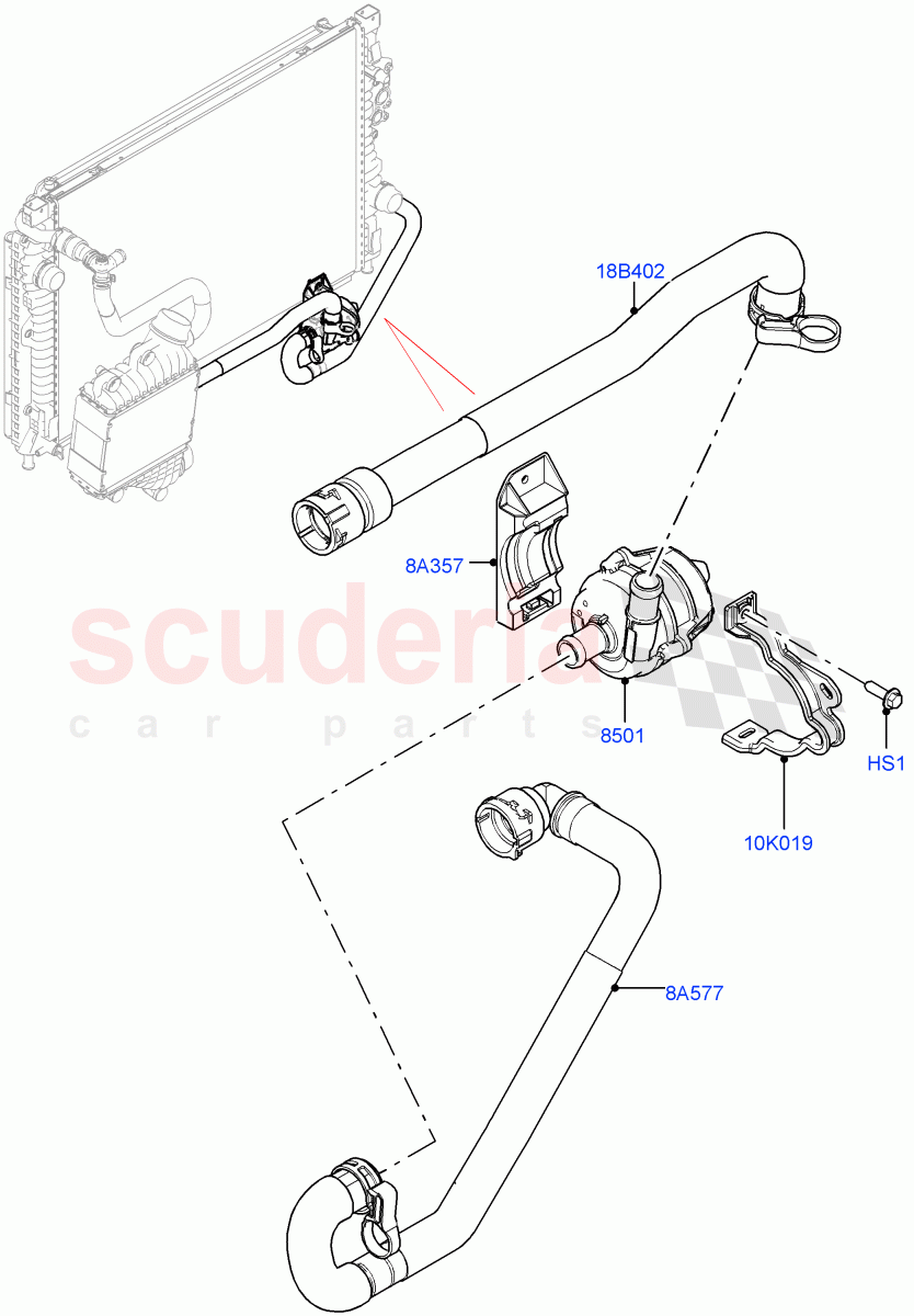 Water Pump (Auxillary Unit) (2.0L I4 Mid DOHC AJ200 Petrol, Itatiaia (Brazil), With Extra Engine Cooling System, 2.0L I4 Mid AJ200 Petrol E100) ((V) FROMJT000001) of Land Rover Land Rover Range Rover Evoque (2012-2018) [2.0 Turbo Petrol AJ200P]