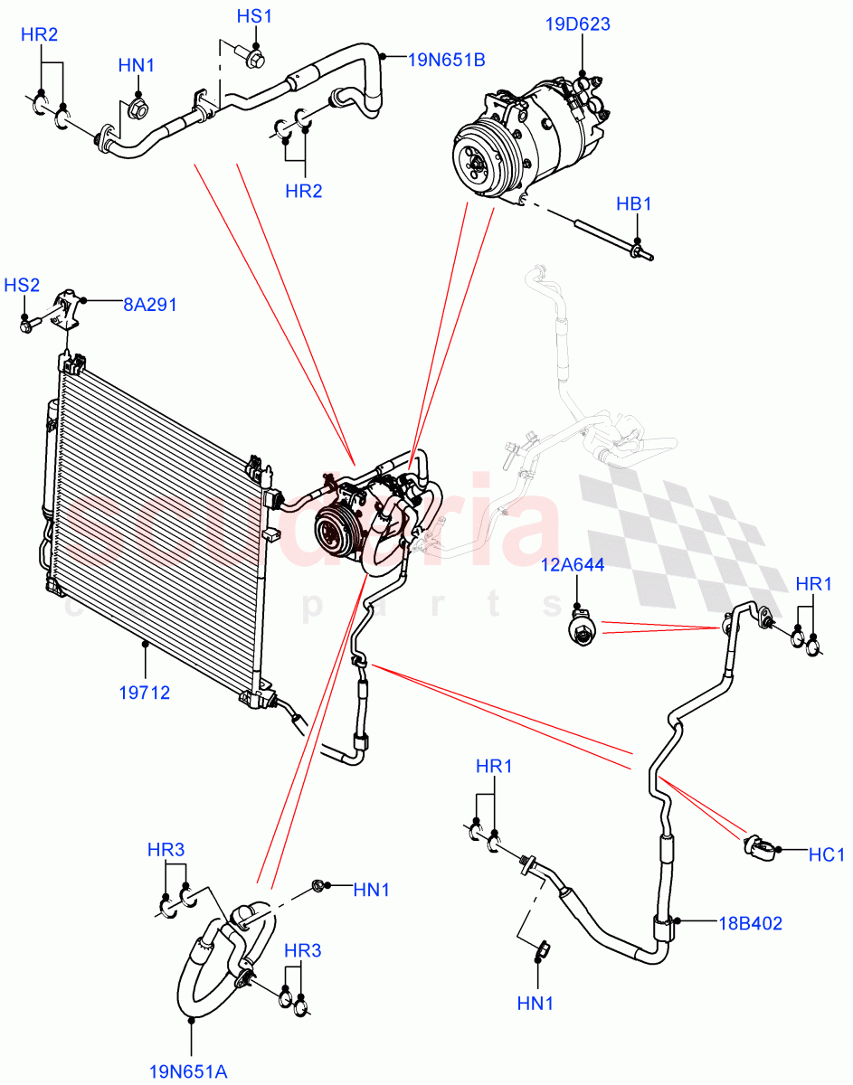 Air Conditioning Condensr/Compressr(Front)(2.0L I4 High DOHC AJ200 Petrol,2.0L I4 DSL HIGH DOHC AJ200)((V)TOL2999999) of Land Rover Land Rover Defender (2020+) [2.0 Turbo Petrol AJ200P]