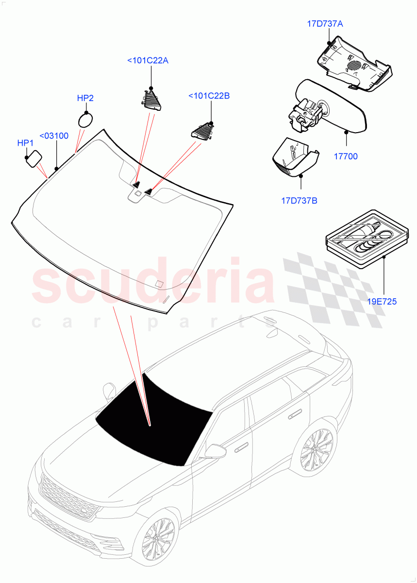 Windscreen/Inside Rear View Mirror of Land Rover Land Rover Range Rover Velar (2017+) [3.0 Diesel 24V DOHC TC]