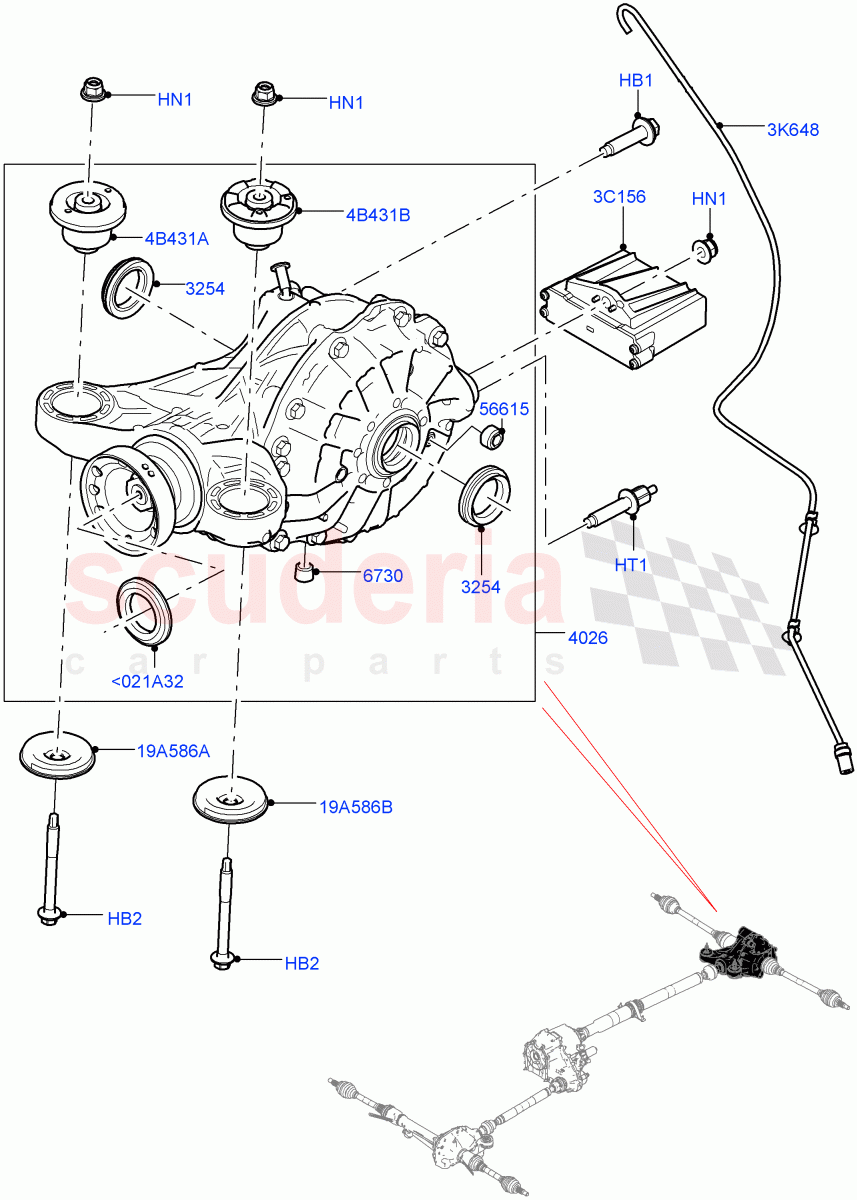 Rear Axle (3.0 V6 Diesel, 8 Speed Auto Trans ZF 8HP70 4WD, Rear Axle Open Style Differential, 8 Speed Auto Trans ZF 8HP76, 8 Speed Auto Trans ZF 8HP45, 4.4L DOHC DITC V8 Diesel, 8HP Gen3 Hybrid Trans, With Petrol Engines, 3.0L AJ20D6 Diesel High) ((V) FROMHA000001) of Land Rover Land Rover Range Rover (2012-2021) [3.0 DOHC GDI SC V6 Petrol]