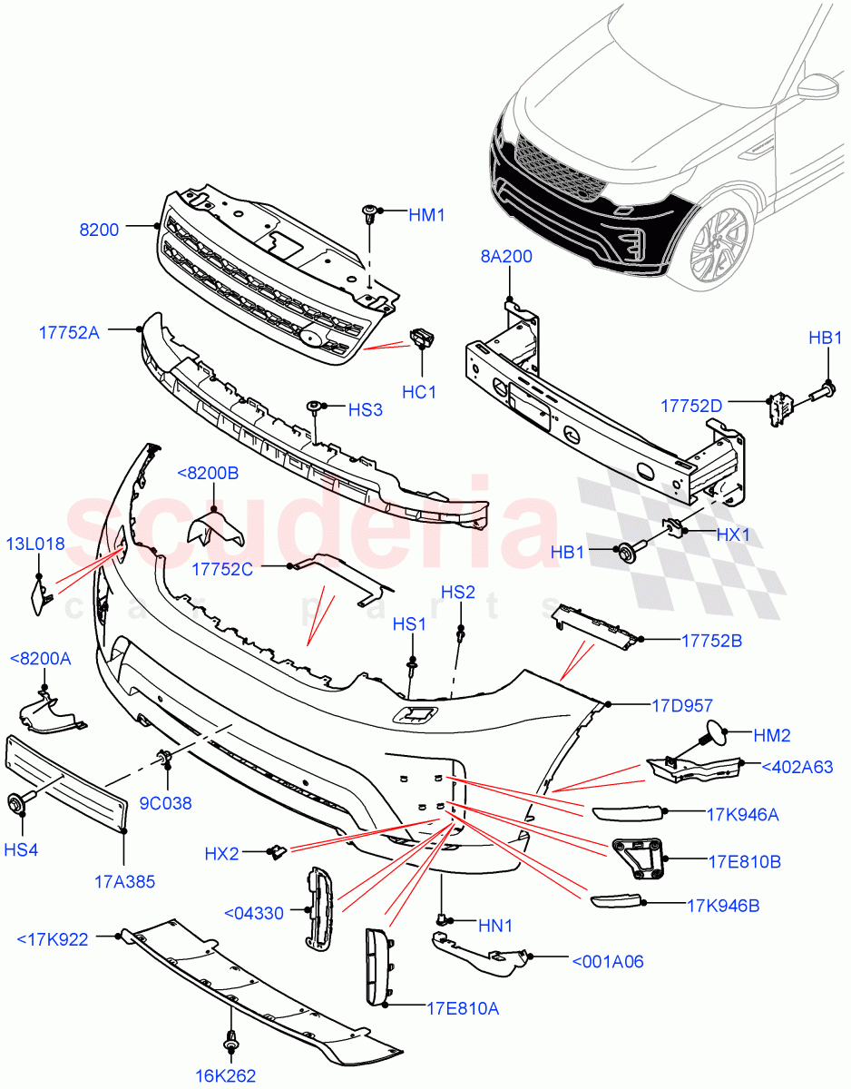 Radiator Grille And Front Bumper(Nitra Plant Build)(Black Front Bumper)((V)FROMK2000001,(V)TOL2999999) of Land Rover Land Rover Discovery 5 (2017+) [3.0 I6 Turbo Petrol AJ20P6]