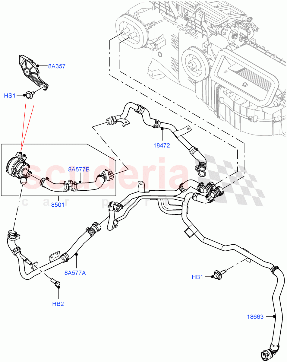 Heater Hoses (Front) (3.0L AJ20P6 Petrol High, Less Heater, With Front Comfort Air Con (IHKA), With Ptc Heater, With Air Conditioning - Front/Rear) ((V) FROMKA000001) of Land Rover Land Rover Range Rover Sport (2014+) [2.0 Turbo Petrol AJ200P]