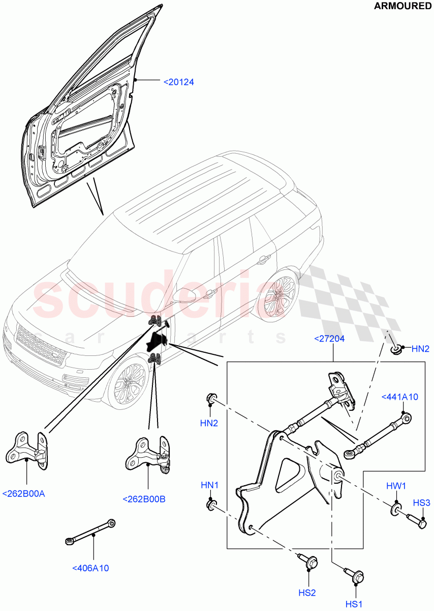 Front Doors, Hinges & Weatherstrips(Armoured)((V)FROMEA000001) of Land Rover Land Rover Range Rover (2012-2021) [2.0 Turbo Petrol GTDI]