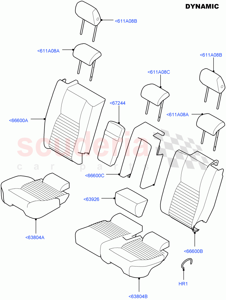 Rear Seat Covers(Dynamic Pack)(Windsor Sport Leather Perforated,Halewood (UK),With 60/40 Manual Fold Thru Rr Seat,Taurus Leather Sport Perforated)((V)FROMGH000001) of Land Rover Land Rover Discovery Sport (2015+) [2.0 Turbo Petrol GTDI]