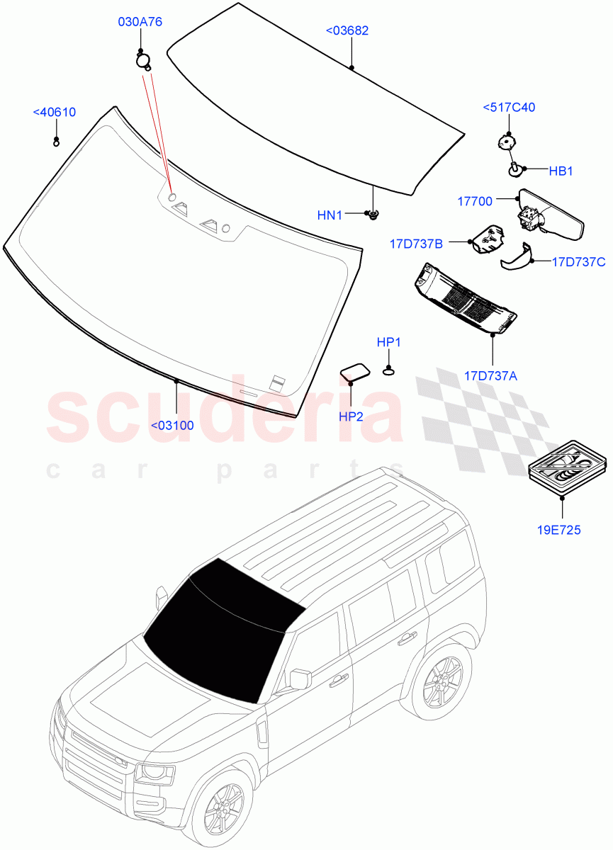 Windscreen/Inside Rear View Mirror of Land Rover Land Rover Defender (2020+) [2.0 Turbo Petrol AJ200P]