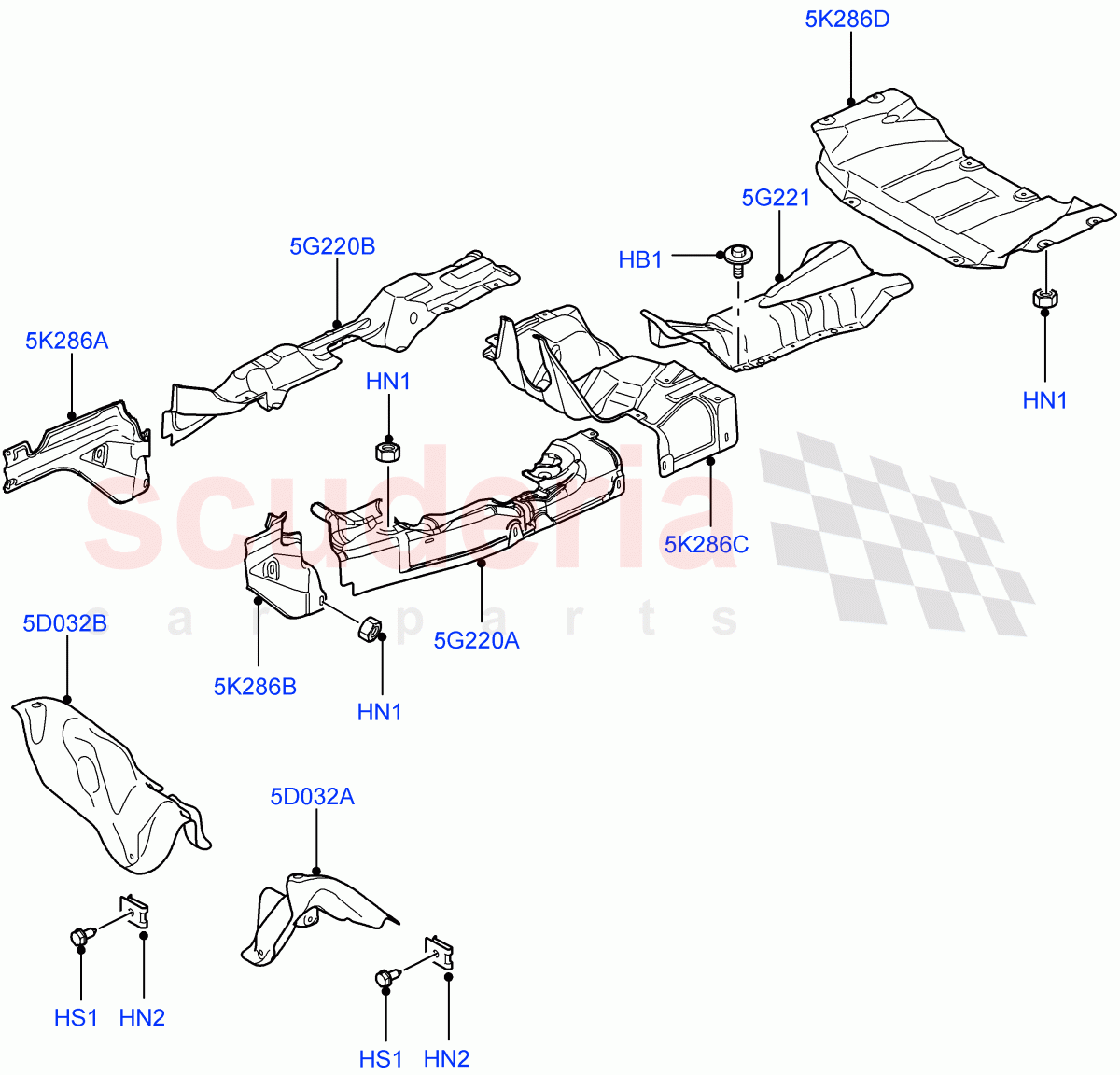 Heat Shields - Exhaust System(4.4L DOHC DITC V8 Diesel)((V)FROMBA000001) of Land Rover Land Rover Range Rover (2010-2012) [4.4 DOHC Diesel V8 DITC]