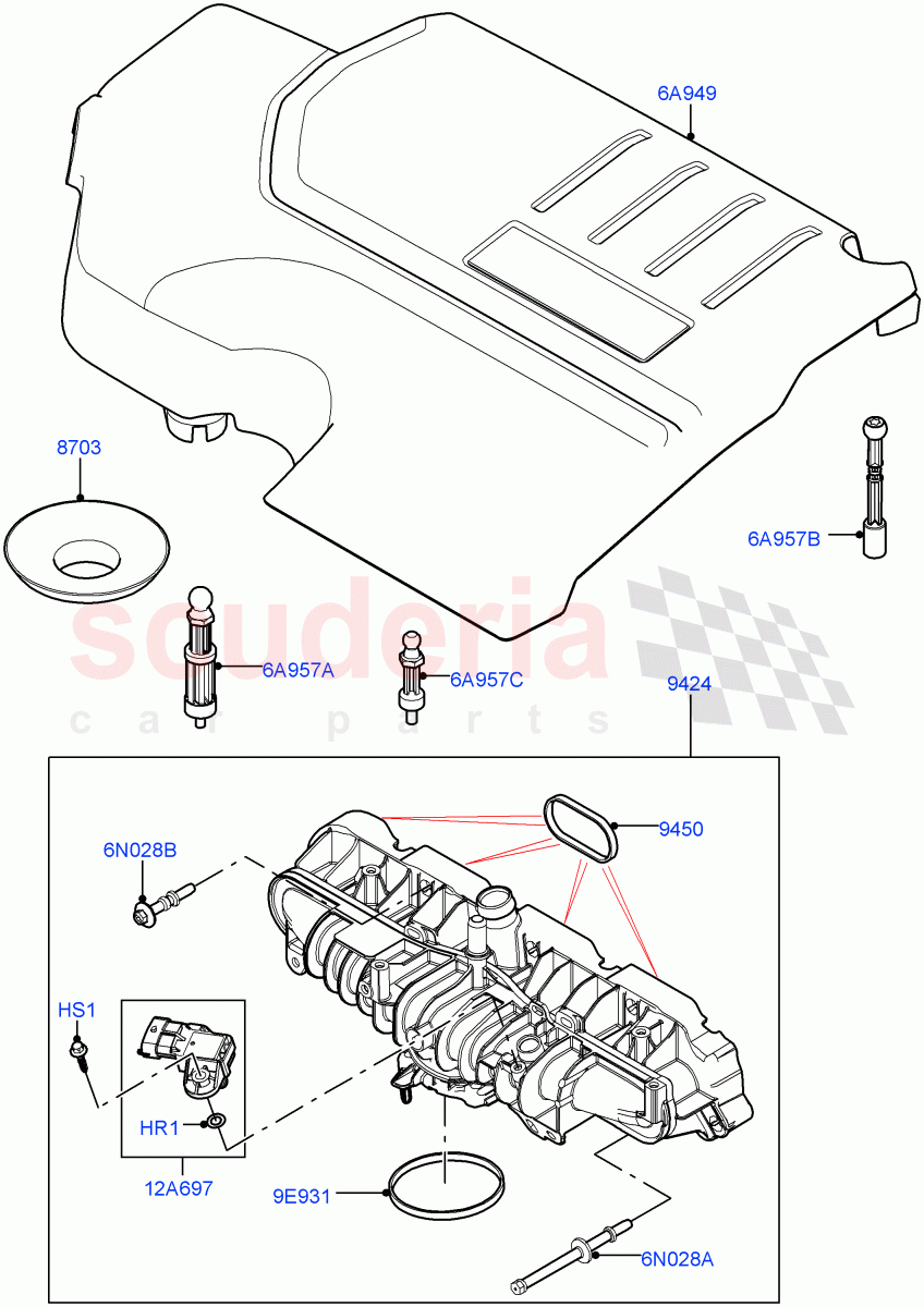 Inlet Manifold (2.0L I4 High DOHC AJ200 Petrol, 2.0L I4 Mid DOHC AJ200 Petrol, 2.0L I4 Mid AJ200 Petrol E100) ((V) FROMJH000001) of Land Rover Land Rover Discovery Sport (2015+) [2.0 Turbo Petrol AJ200P]