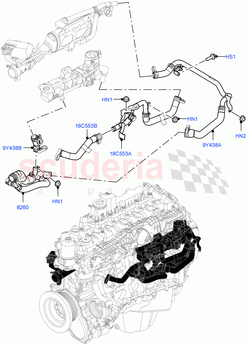 EGR Cooling System(3.0L AJ20D6 Diesel High)((V)FROMLA000001) of Land Rover Land Rover Range Rover Sport (2014+) [3.0 I6 Turbo Diesel AJ20D6]